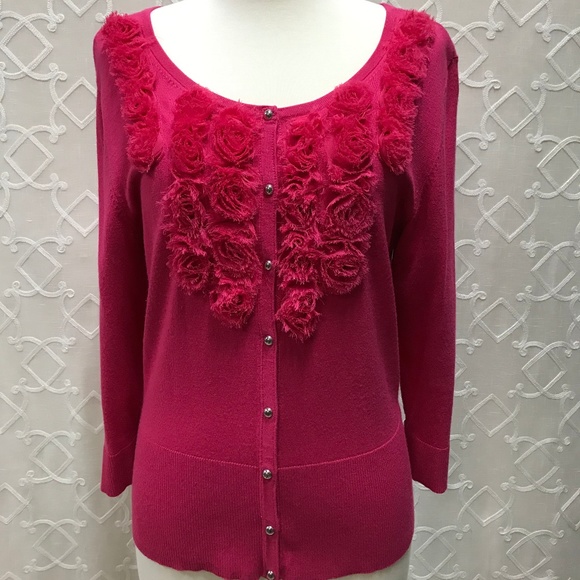 White House Black Market Sweaters - WHBM Rosette Cardigan